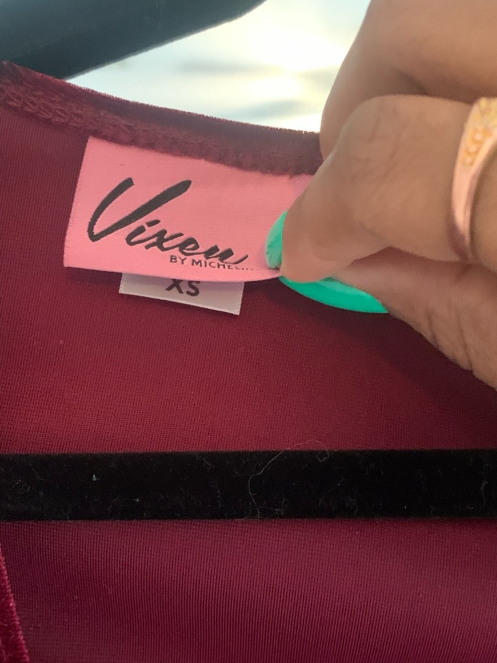 Vixen by Micheline Pitt- Burgundy Velvet Wrap Top Size XS - Picture 2 of 3